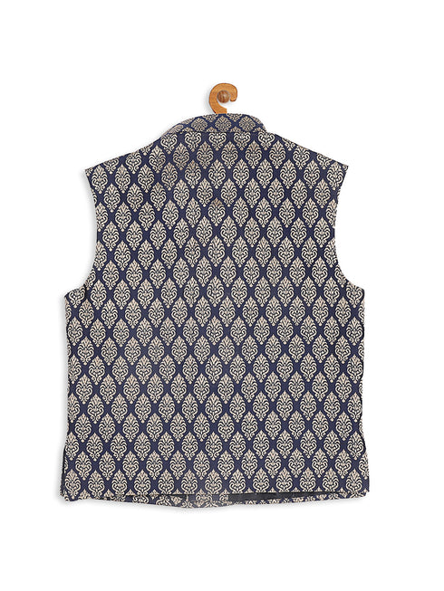 Vastramay SISHU Boy's Blue Woven Design Slim Fit Nehru Jacket